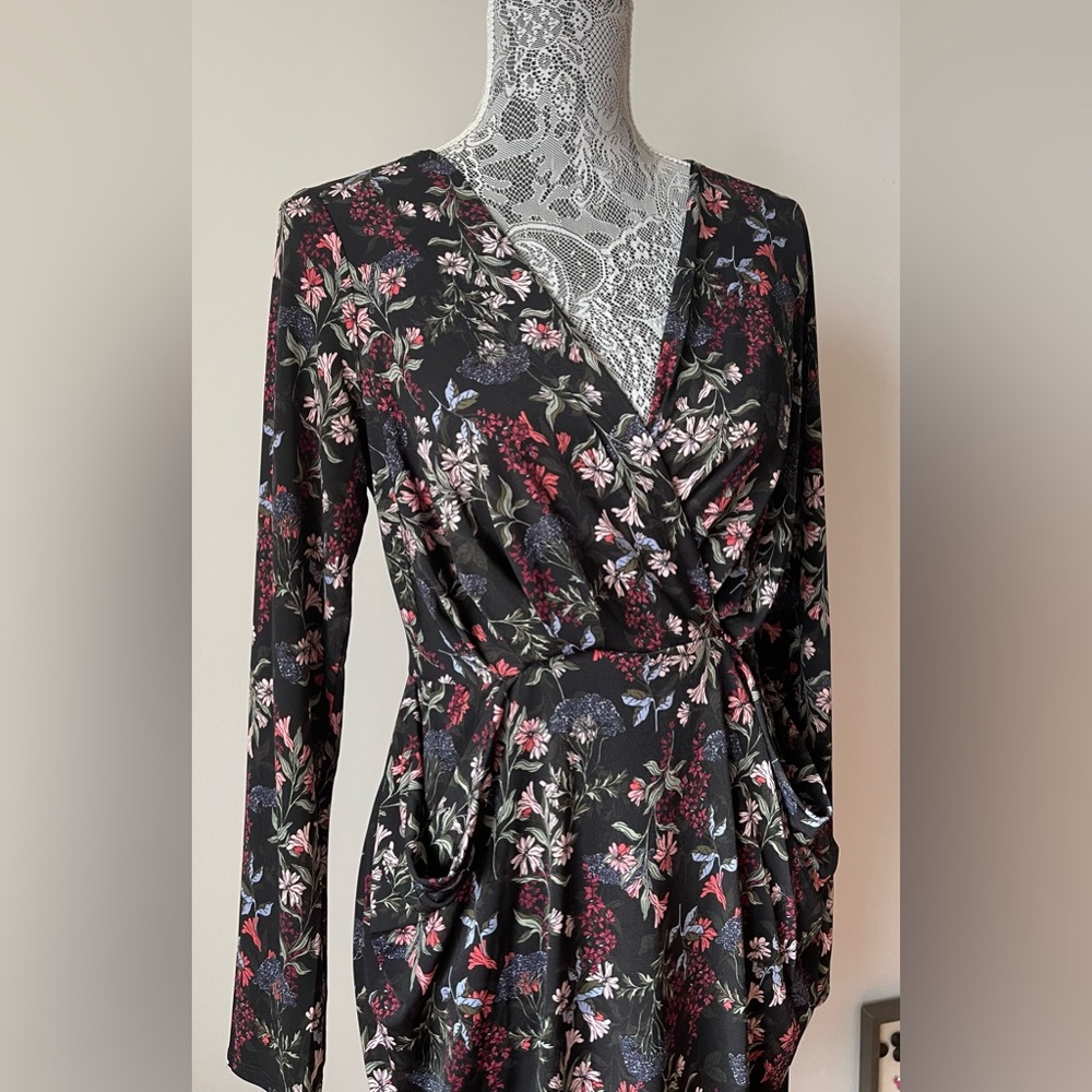 BCBGeneration Black Floral Long Sleeve Dress